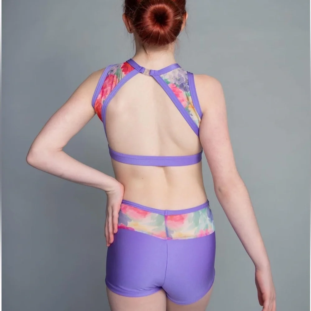 💜Details Dancewear 2 piece set from the Wild Orchid Collection, Lavender Floral